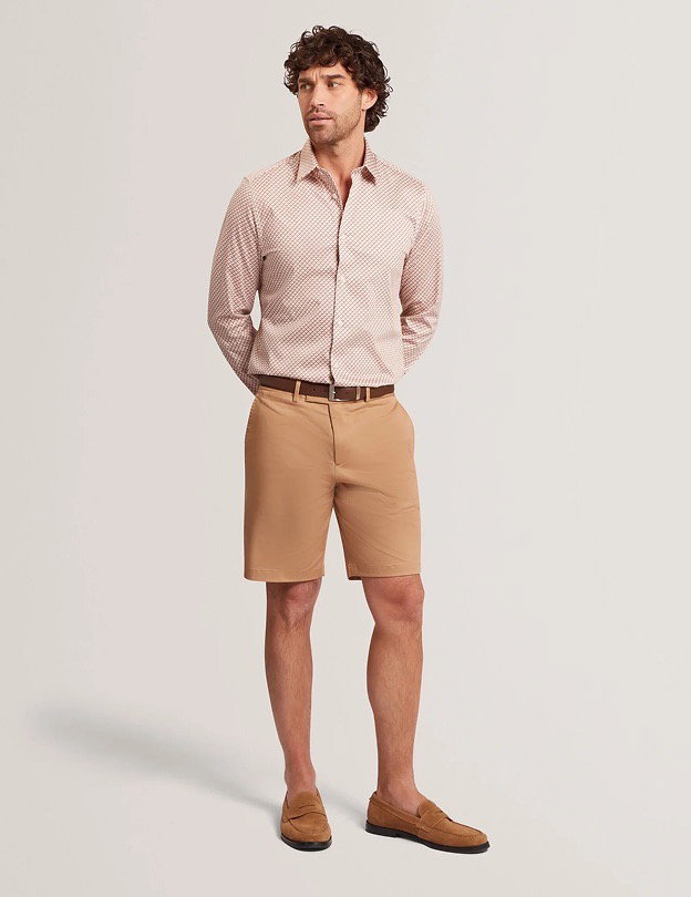 Slim Fit Tonal Geo Stretch Cotton Shirt