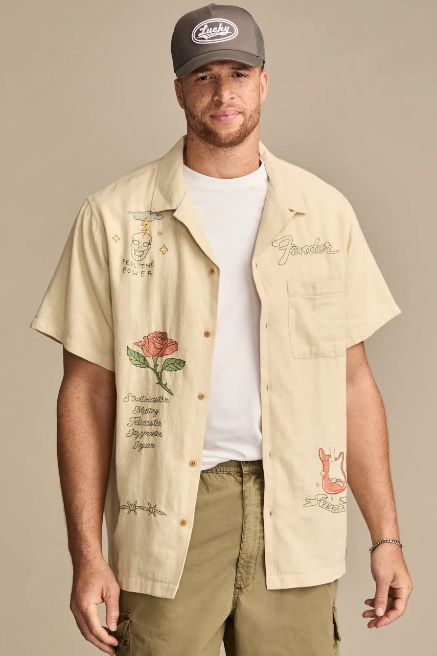 Image of Lucky Brand Big & Tall Fender Club Short Sleeve Shirt - Men's Clothing Outerwear Shirt Jackets in Tidal Foam