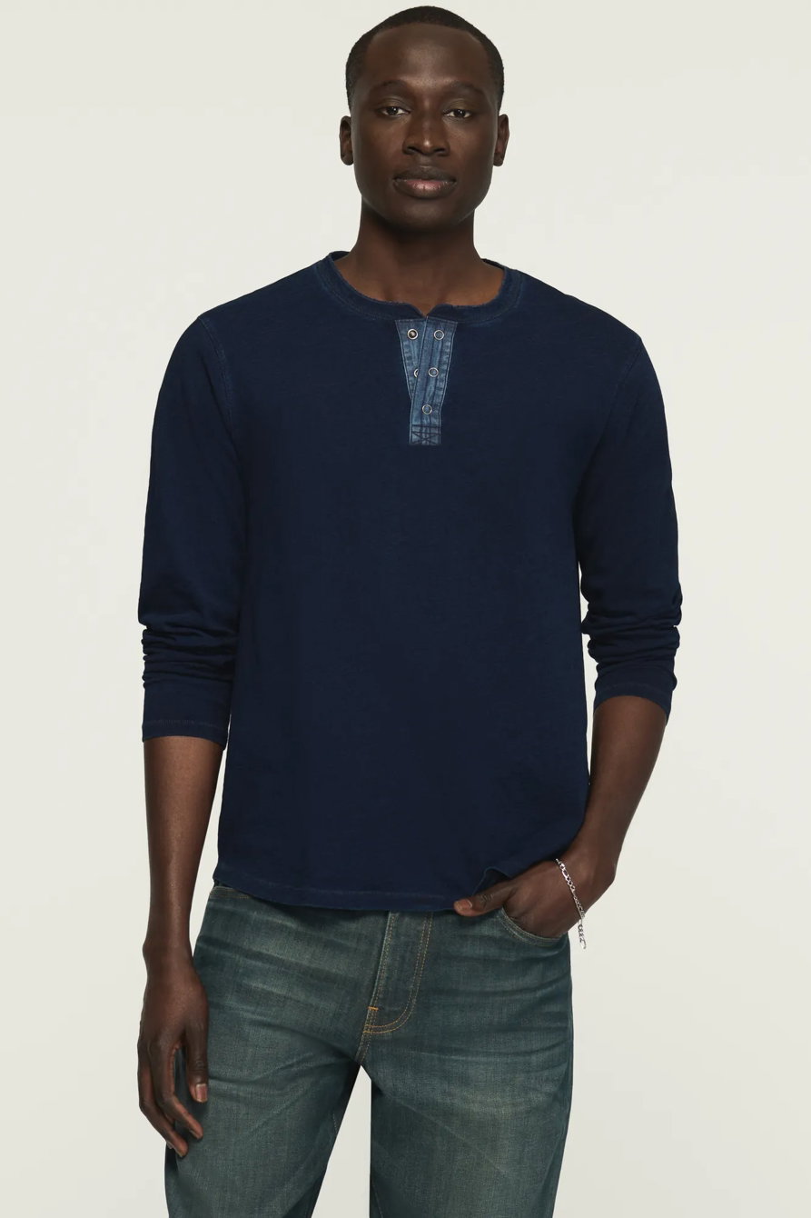 Image of Lucky Brand Indigo Weekend Slub Henley - Men's Clothing Tops Tees Henley Shirt