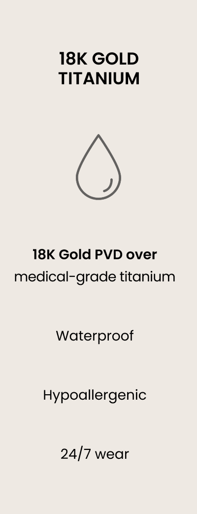 18K GOLD TITANIUM 18K Gold PVD over medical-grade titanium Waterproof Hypoallergenic 24/7 wear 