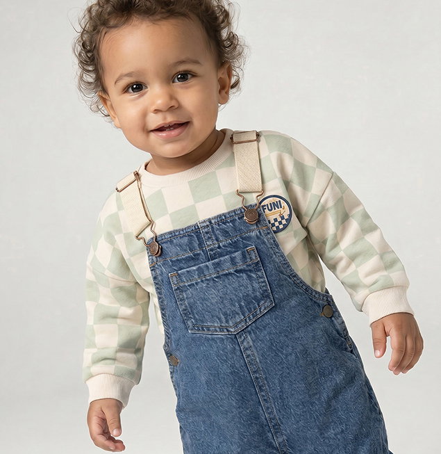 Denim dungarees for baby - stone