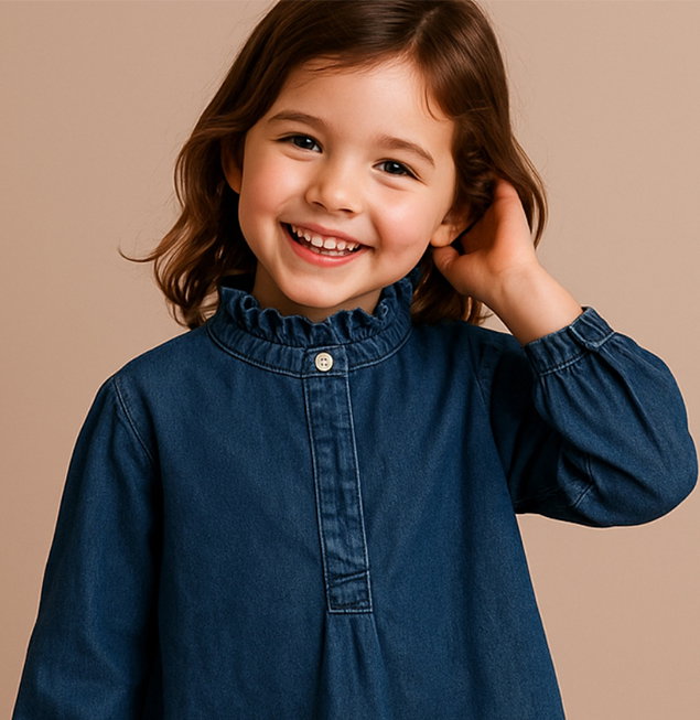 Smock-Style Denim Blouse for Girls, Family Capsule Collection - double stone