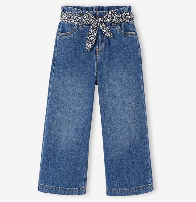 Wide-leg paperbag jeans for girls - medium blue
