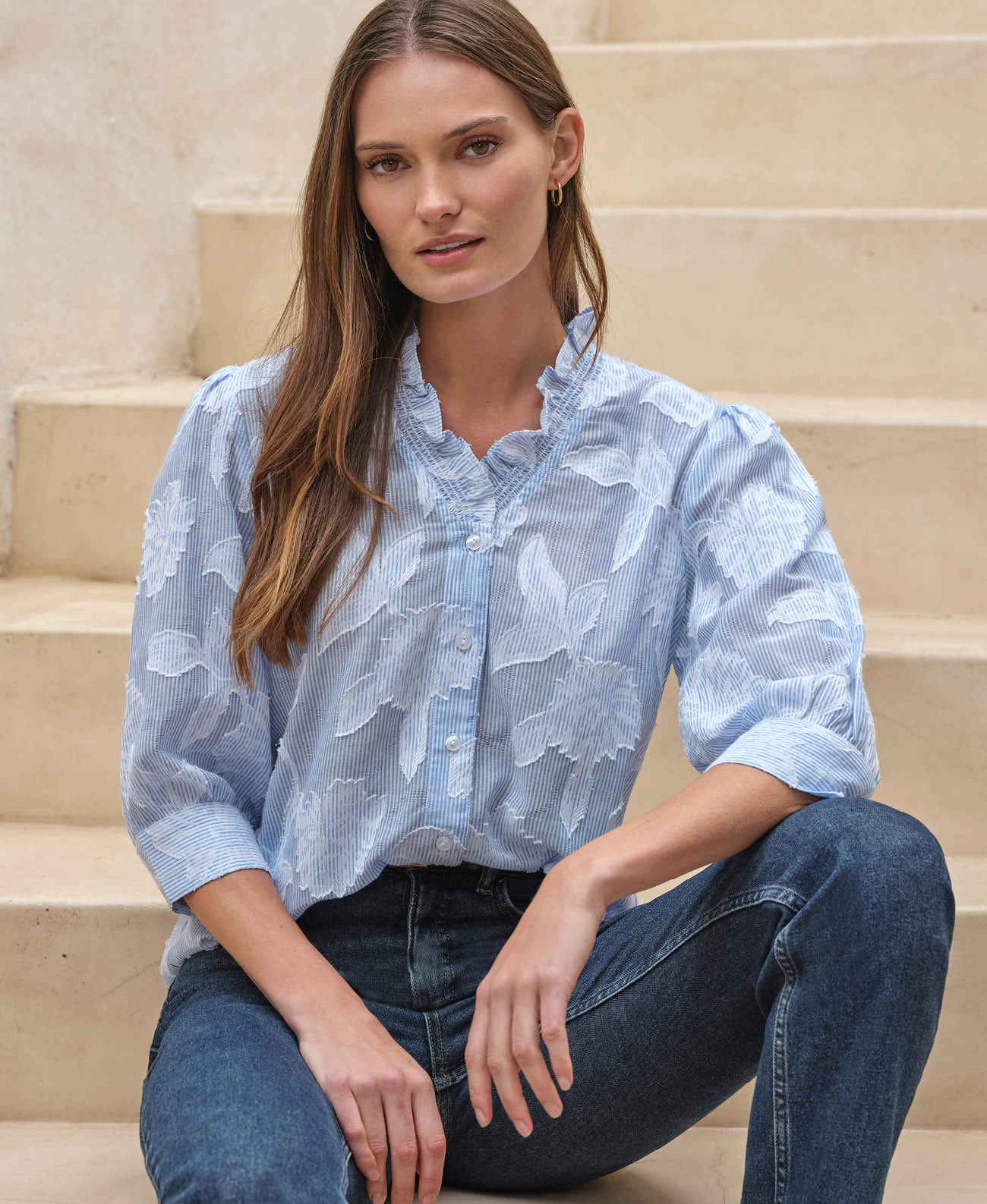 Floral Textured Half Sleeve Blouse