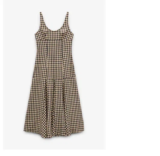 Vichy check midi dress Black
