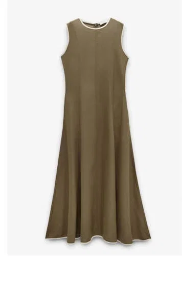 Khaki Dress with contrast edges 100% lyocell