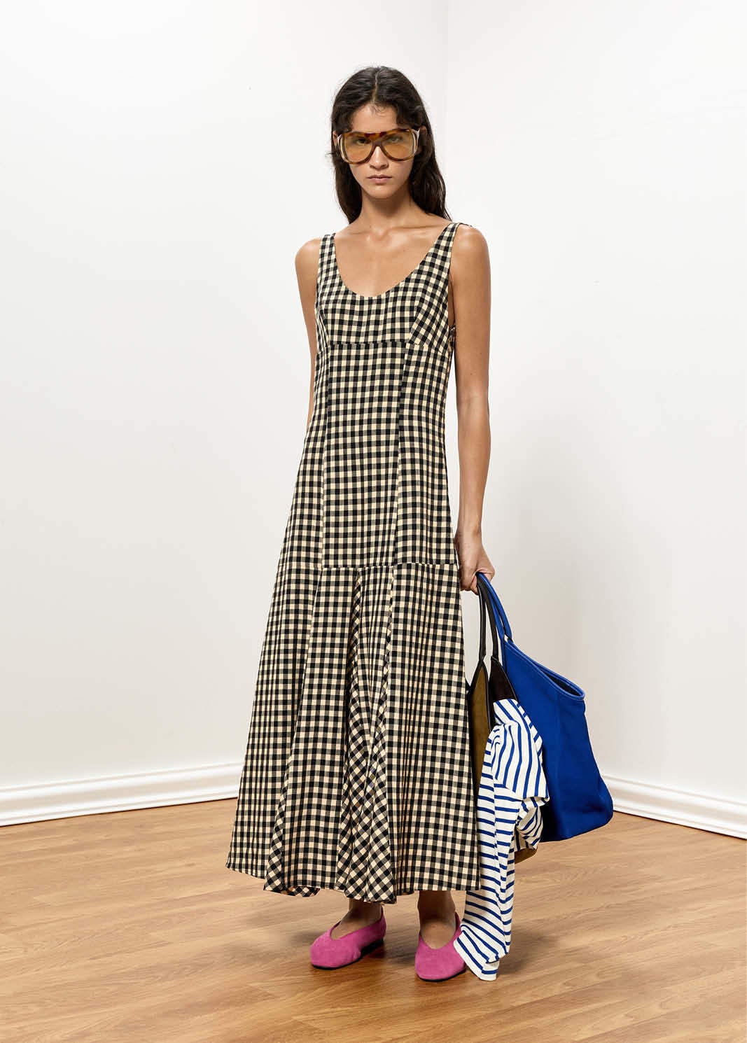 Vichy check midi dress