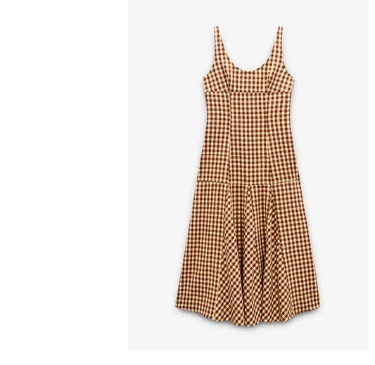 Vichy check midi dress Brown