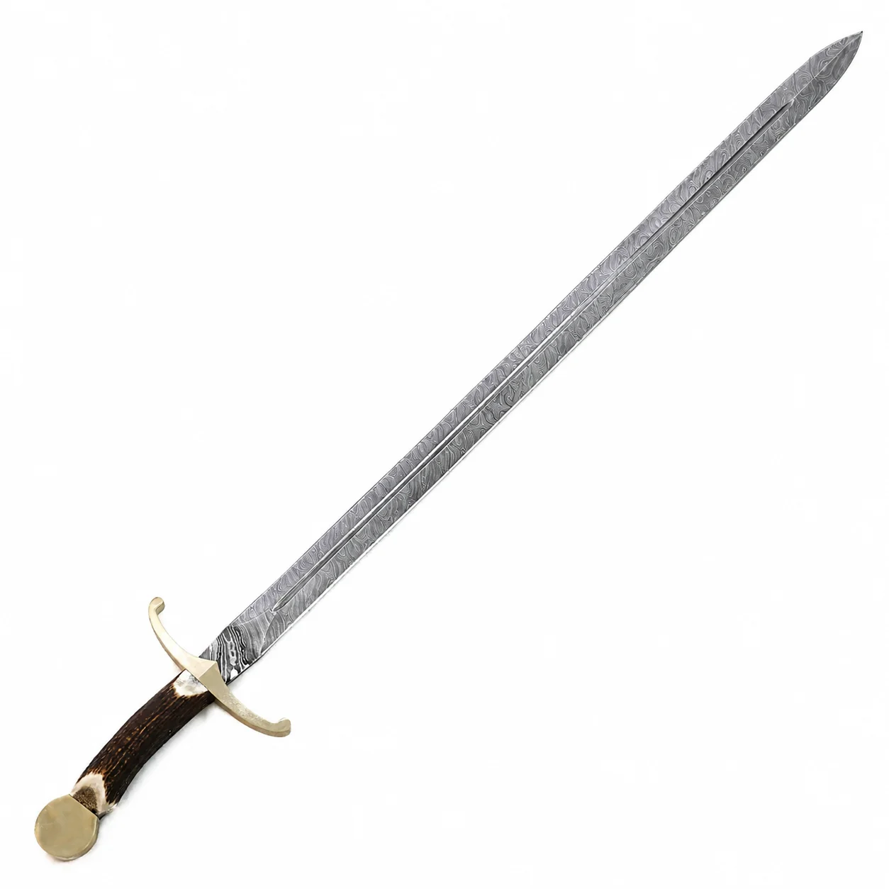 Image of Claymore Sword- Stag Horn Handle- Damascus Steel - 44"