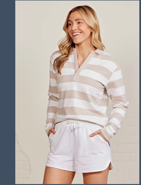 French Terry Polo Sweatshirt - Stripe
