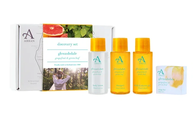 A blue mini shower gel and soap discovery gift set