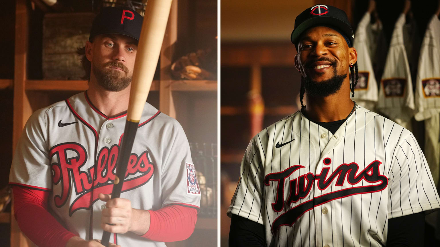 Bryce Harper and Byron Buxton in Field of Dreams Game uniforms