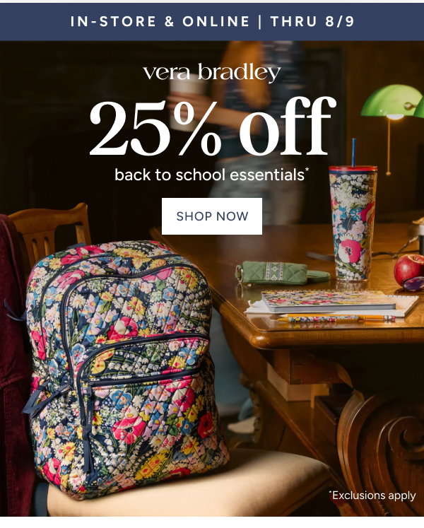 Vera Bradley 25% off back to school essentials*