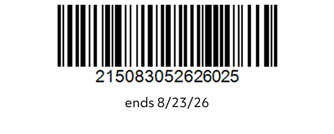 Scan this bar code in store. Offer ends 8/23/26