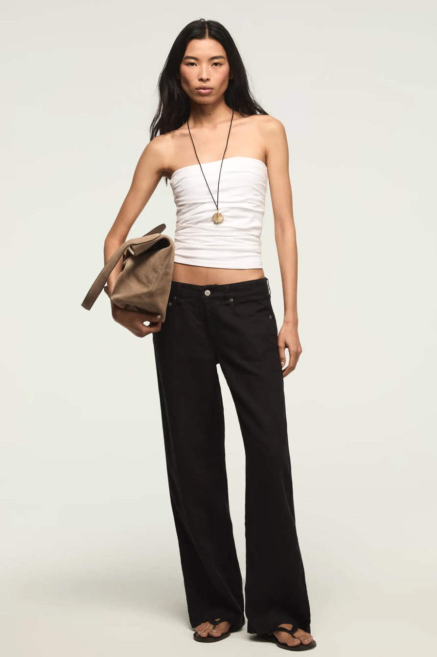 Image of Lucky Brand Baggy Linen Wide Leg Pant - Women's Pants Denim Wide Leg Jeans in Caviar