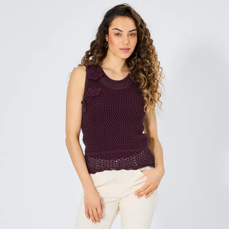 Damen-Stricktop mit Blumen-Details