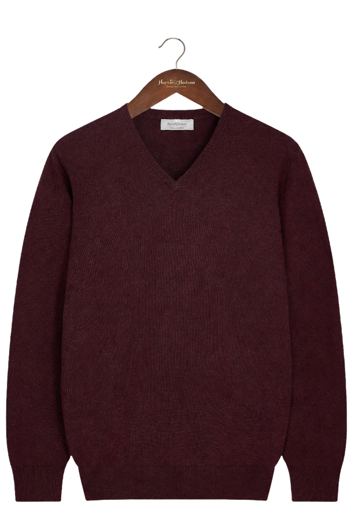 Blackcurrant Cotton Cashmere V Neck Jumper