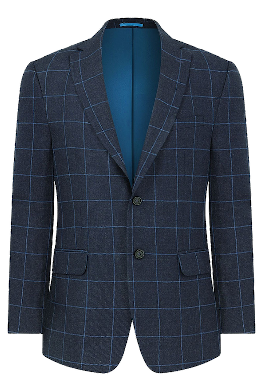 Navy and Blue Check Silk and Wool Jacket