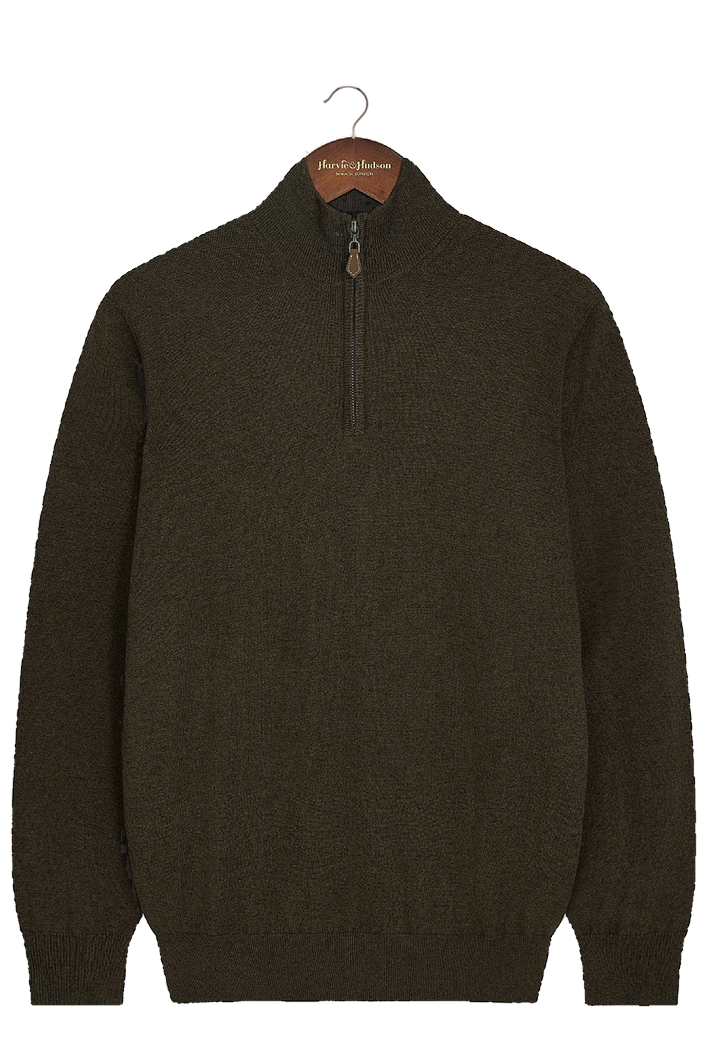 Moss Green Cotton and Merino Zip Neck Jumper