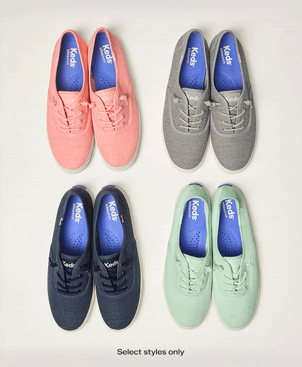 A GIF of a top-down view of four pairs of Rillax Champ Slip-Ons rotating through various colors.