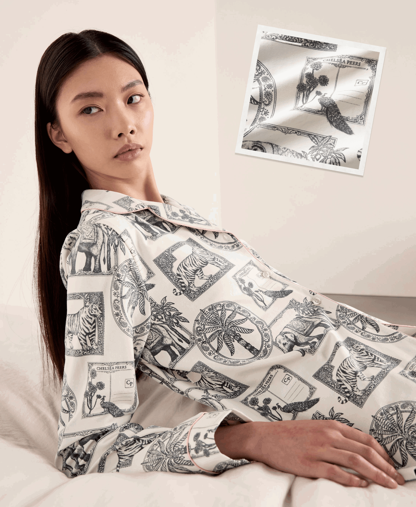 Organic Cotton Safari Stamp Print Lond Pyjama Set