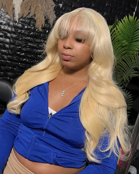 26" = $151 | 613 Blonde Glueless 3x2 Lace Wig Straight Wigs With Bangs High Quality 100% Human Remy Hair