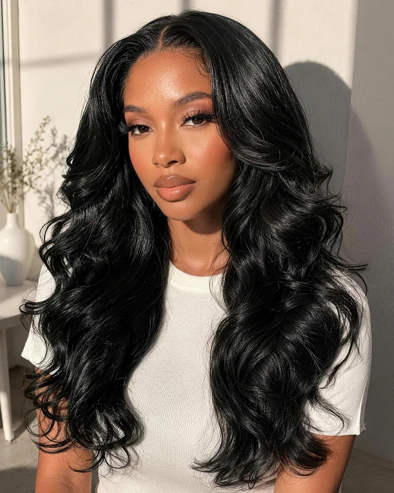 24" = $153 | Arabella 6x5 invisible knots Glueless Loose Body Wave Wig Pre-cut Lace Natural Black Beginner Friendly