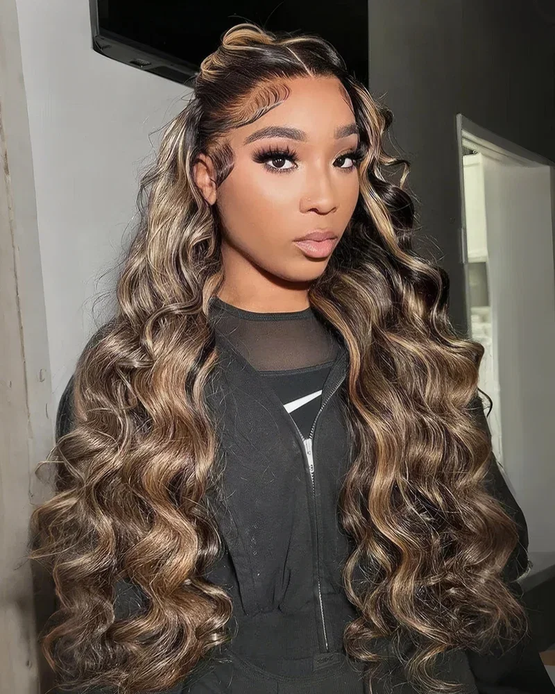 24" = $169 | 6x5 Inches Invisible knots Glueless Balayage Highlight Colored Wig Loose Deep Wave Wig Pre-cut Lace Beginner Friendly