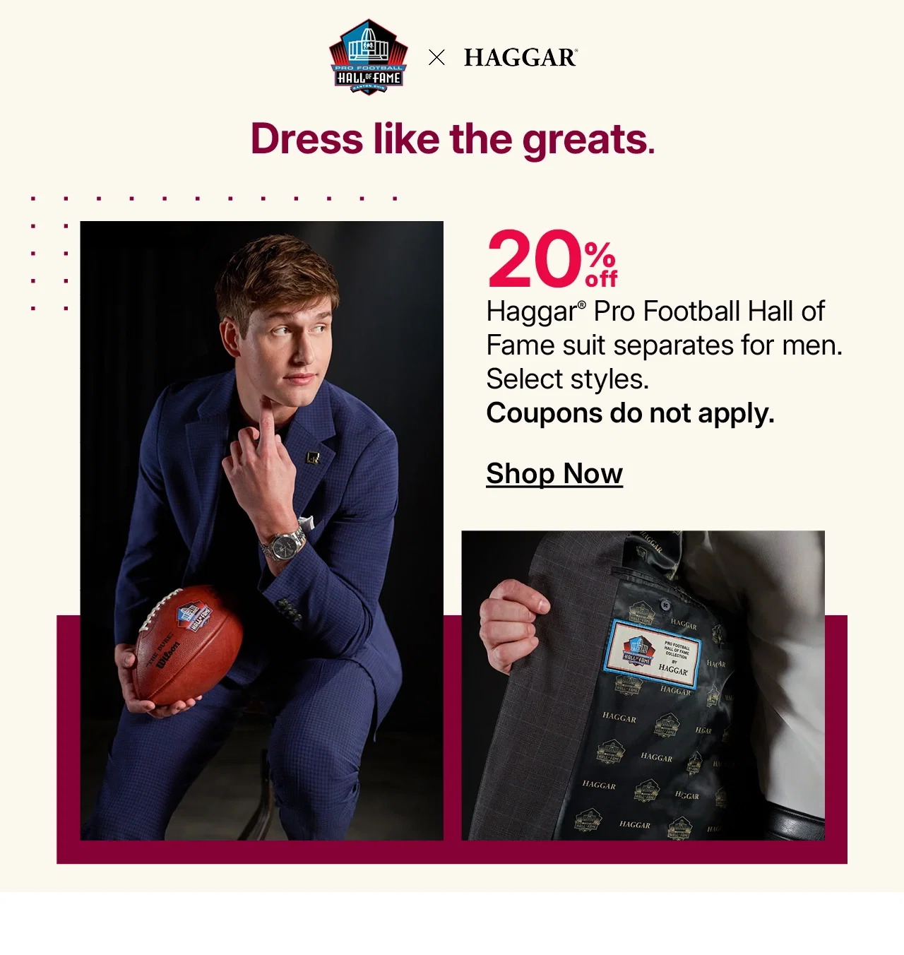 20% off haggar pro football hall of fame suit separates for men