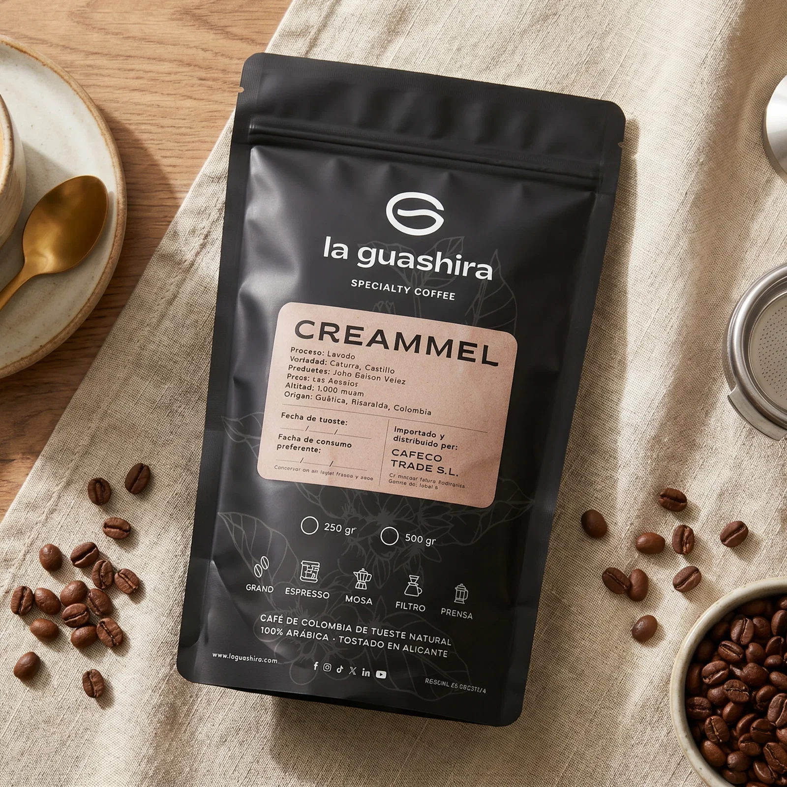 Café Creammel, vista cenital del grano