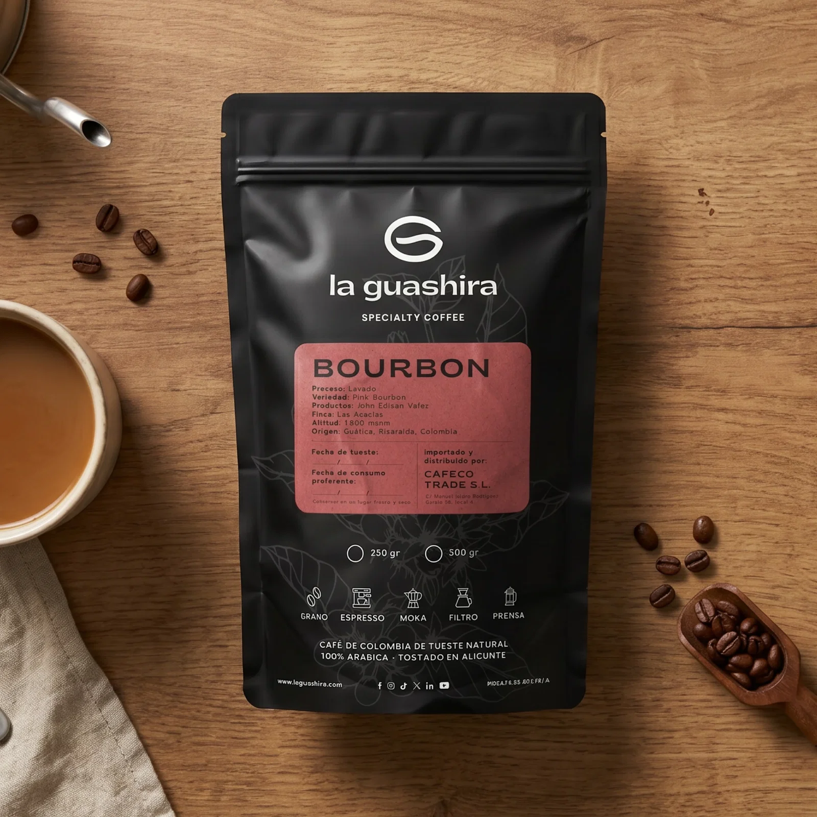 Café Bourbon Rosado, vista cenital del grano