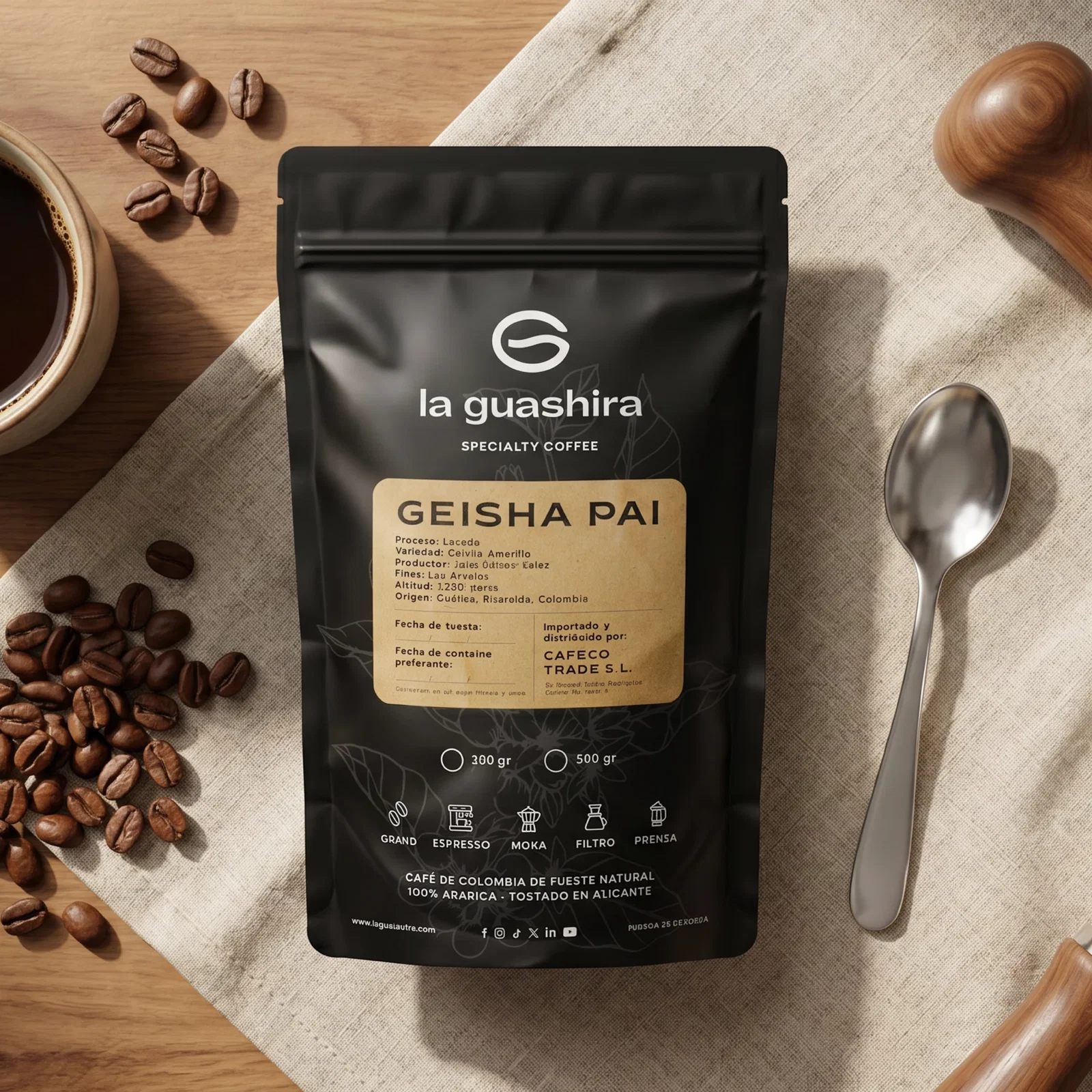 Café Geisha Pai, vista cenital del grano