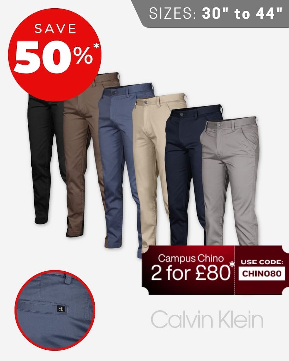 Calvin Klein Mens 2026 Campus Chino Wicking Stretch Trousers