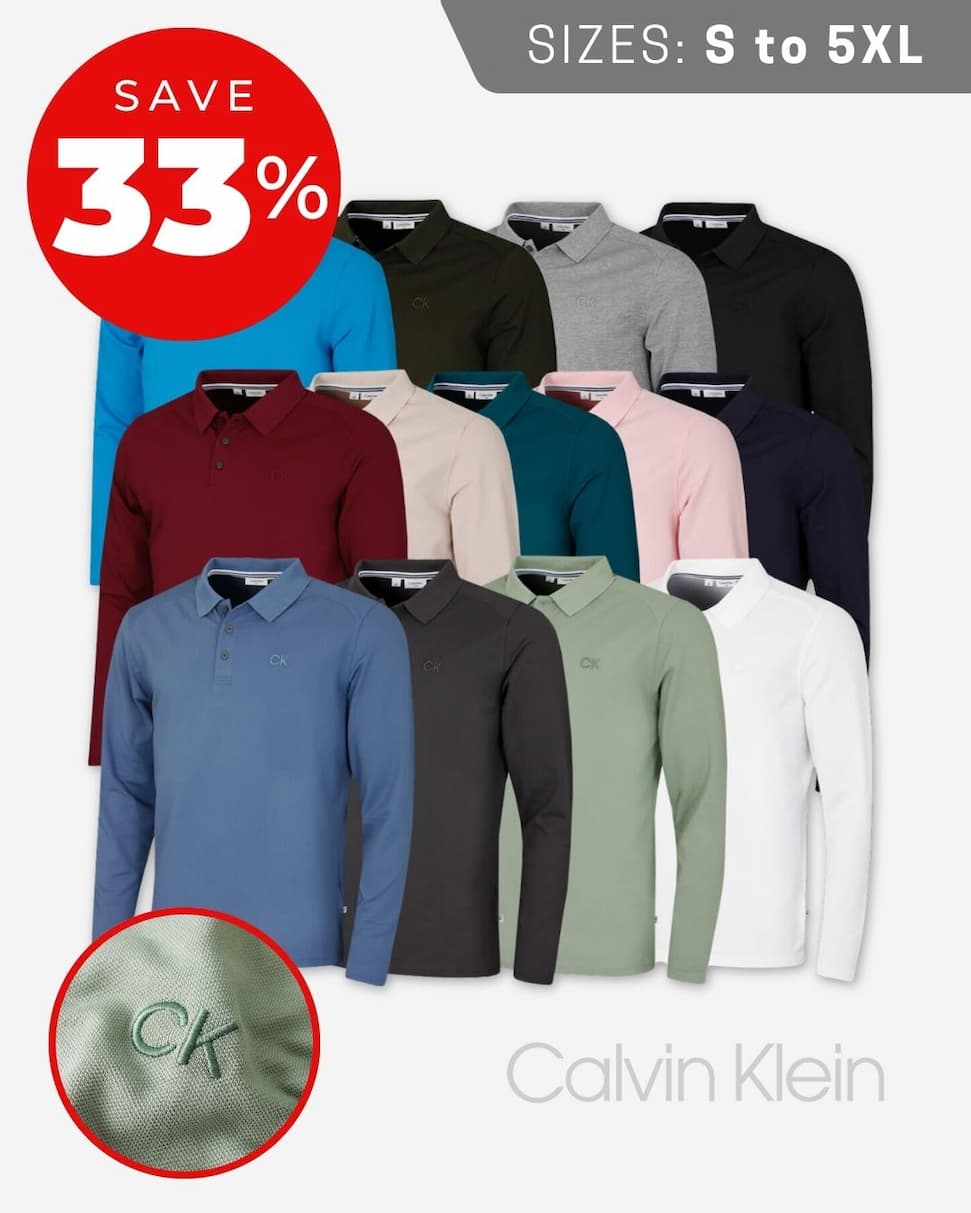 Calvin Klein Mens 2026 Long Sleeve Stretch Campus Golf Polo Shirt