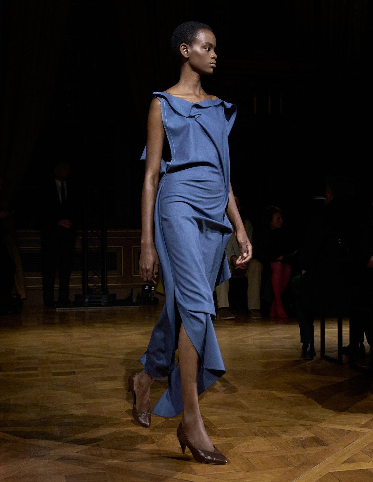 Draped Midi Dress In Blue
