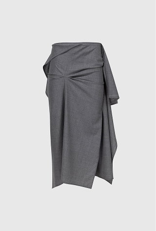 Draped Tailored Skirt In Light Grey Melange