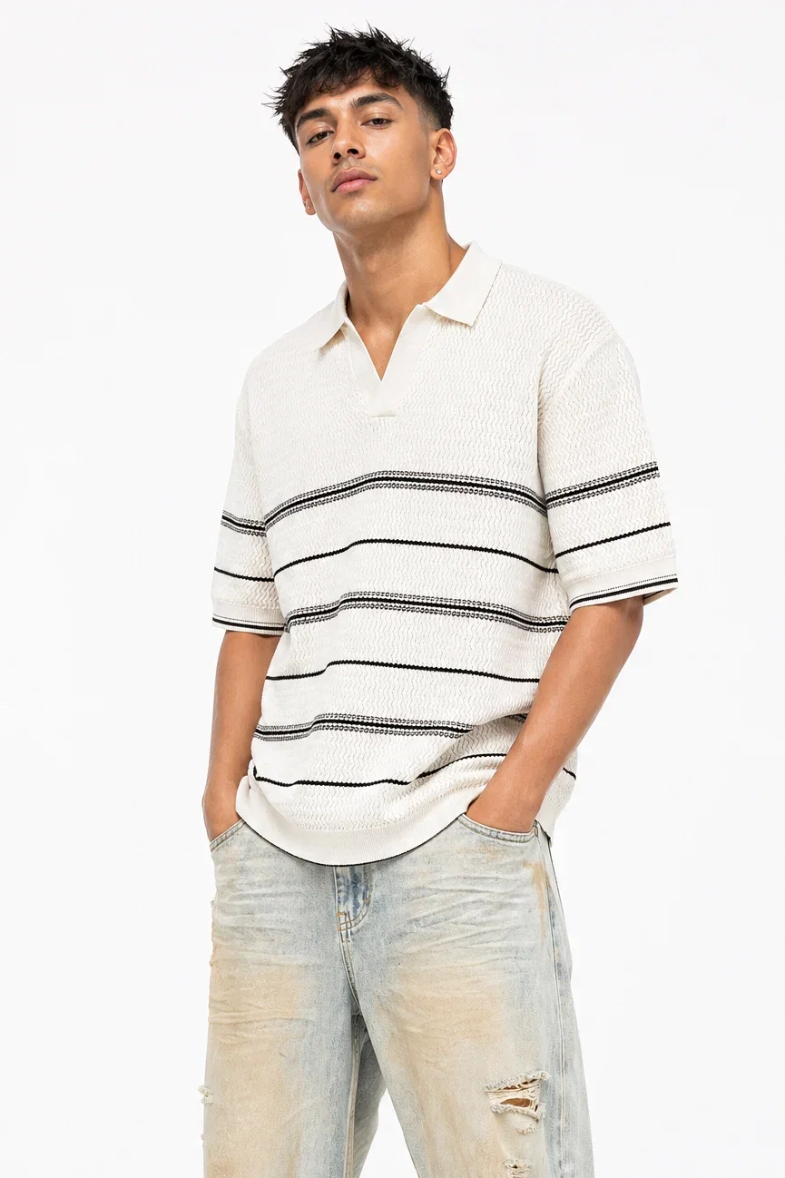 Image of Striped Knit Collared Shirt