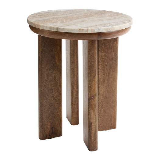 Maderno Round Marble Top and Wood End Table