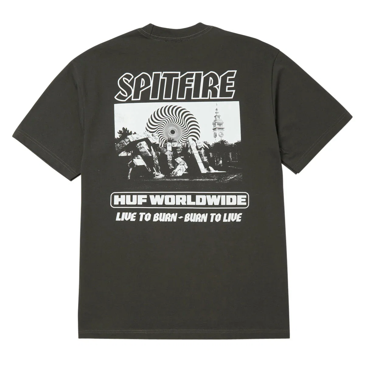 Image of HUF x Spitfire Burn Heavyweight T-Shirt - Washed Black