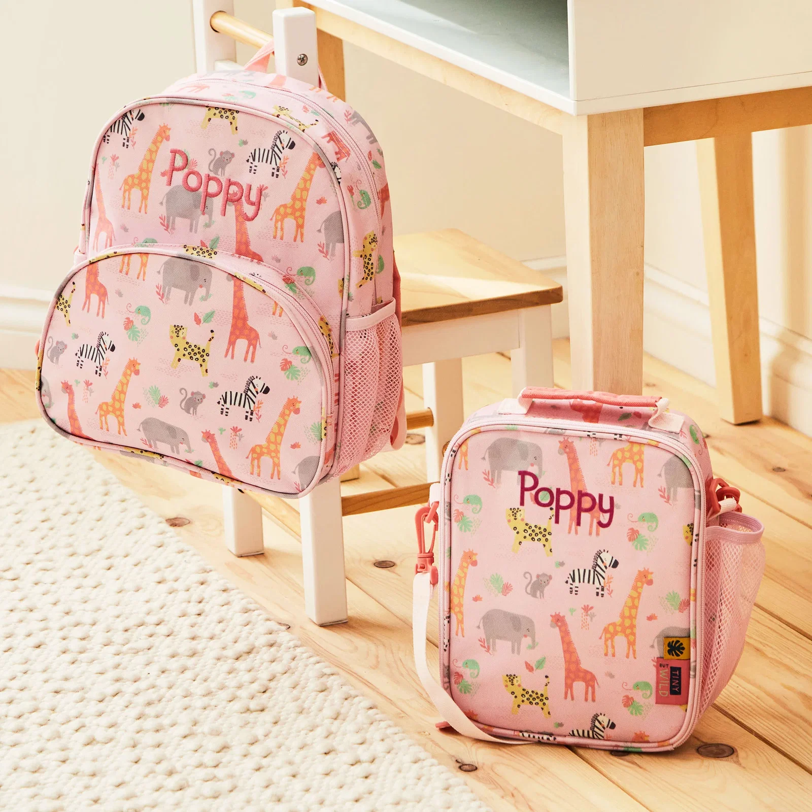 Image of Personalised Pink Safari Backpack & Lunch Bag Set