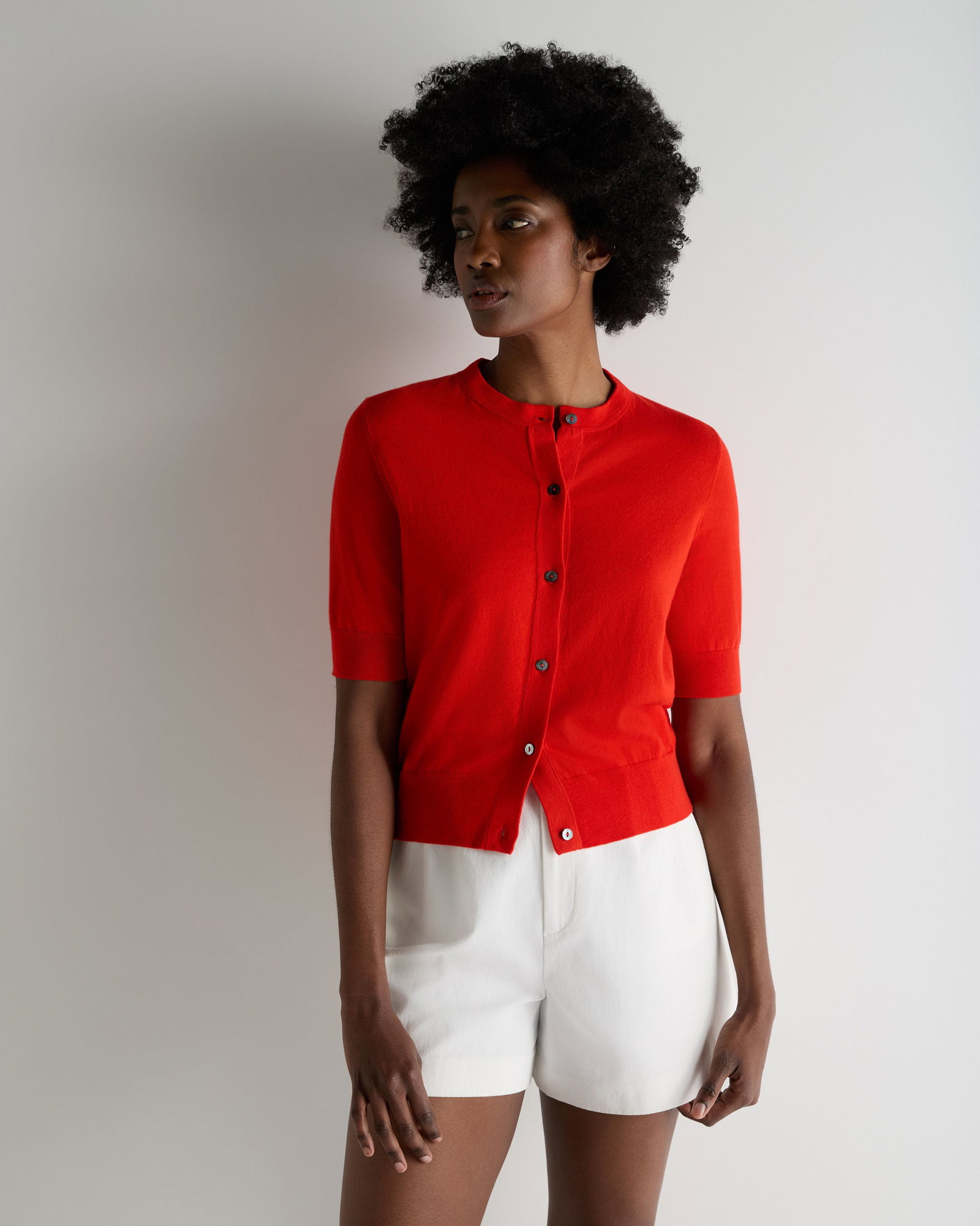 Women's Cotton Cashmere Short Sleeve Cardigan
