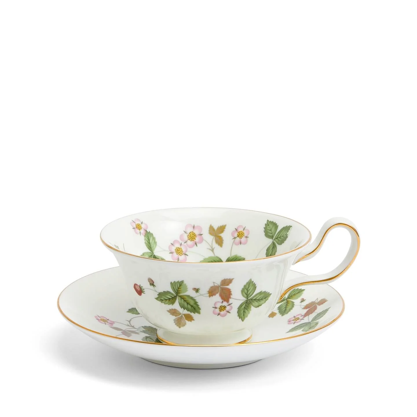 Wild Strawberry Gold Teacup & Saucer Peony