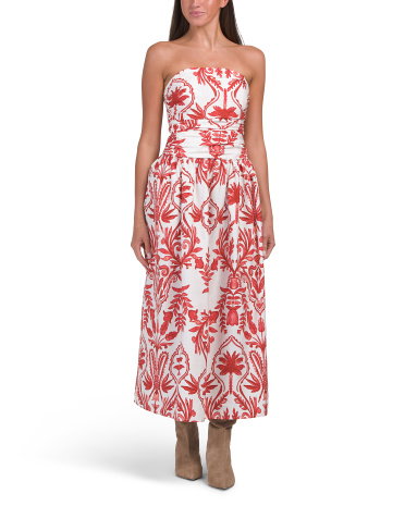 Strapless Print Dress For Women, Cotton