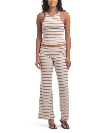 Striped Tank And Yoga Pants Set With Matching Headband, Spandex/Polyester/Rayon