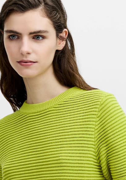 Mozart Ribbed Knit Green Short Sleeve Jumper