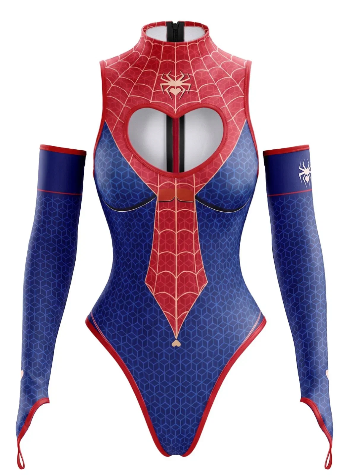 Red & Blue 1980s Spider Web One Piece Pajama with Sleeves