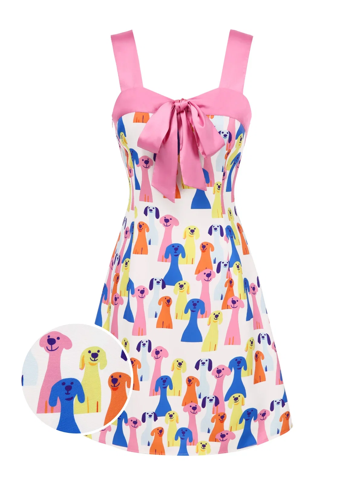 [Pre-Sale] Multicolor 1960s Bow Puppy Print Dress
