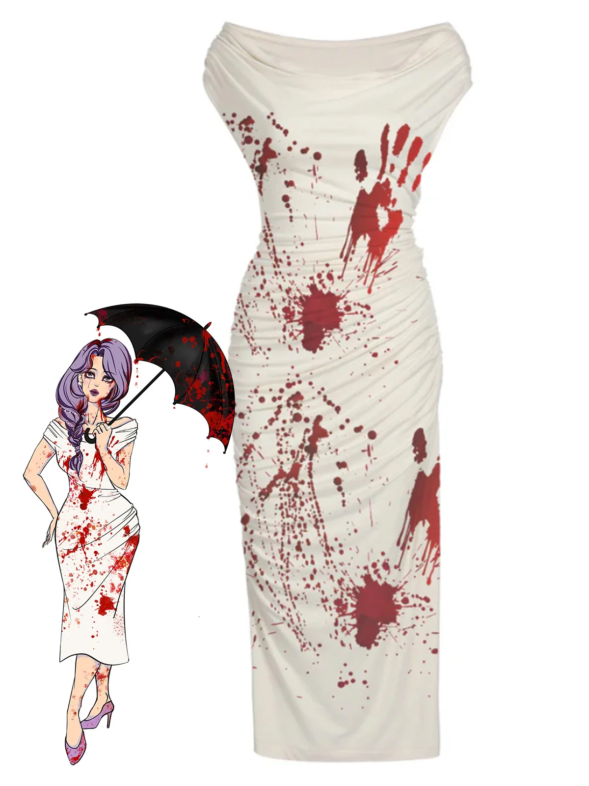 [Pre-Sale] White 1960s Halloween Blood Pencil Dress