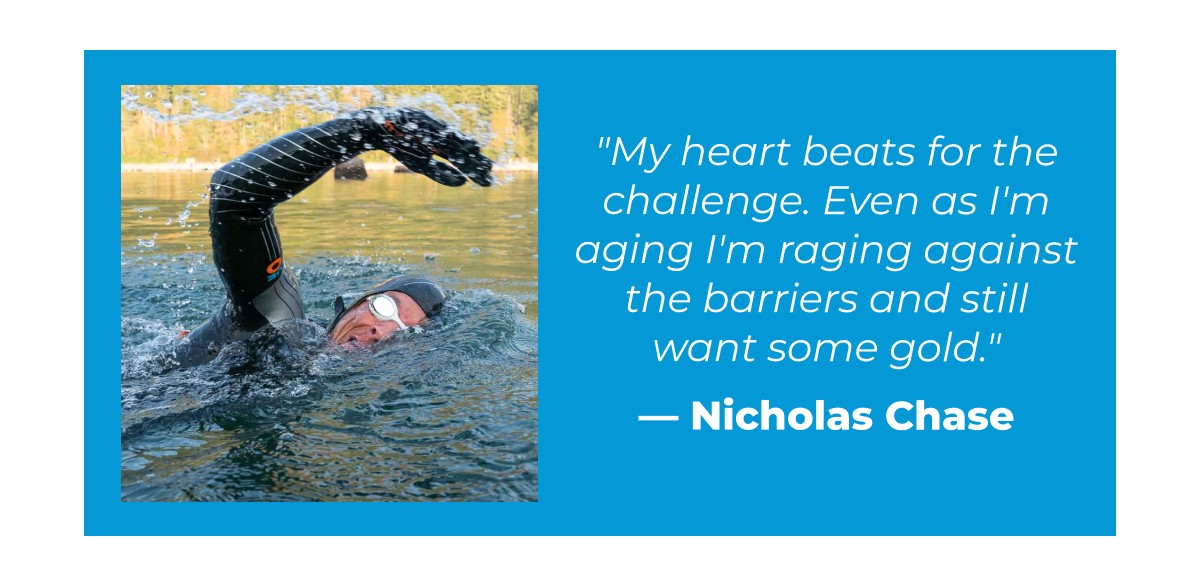"My heart beats for the challenge. Even as I'm aging I'm raging against the barriers and still want some gold." — Nicholas Chase