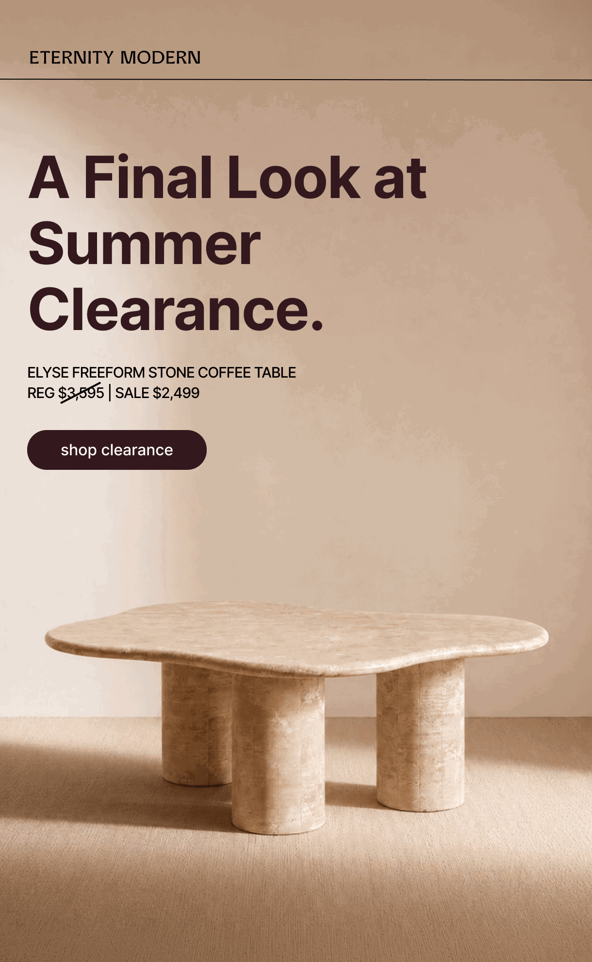 ETERNITY MODERN - A Final Look at Summer Clearance. - ELYSE FREEFORM STONE COFFEE TABLE - REG $3,595 | SALE $2,499 - shop clearance